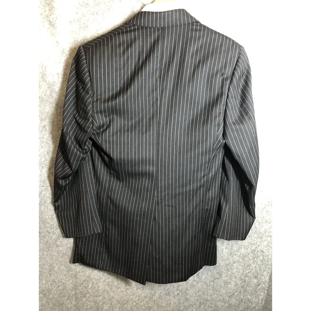 Burberry Blazer 40R Black Pinstripe 100% Wool Career Classic‎ Kensington FLAW